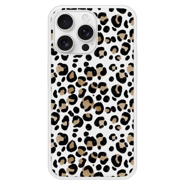 Silicon-skal med förstärkning och tryck, kompatibel med Apple iPhone 16 Pro Max Leopard Transparent