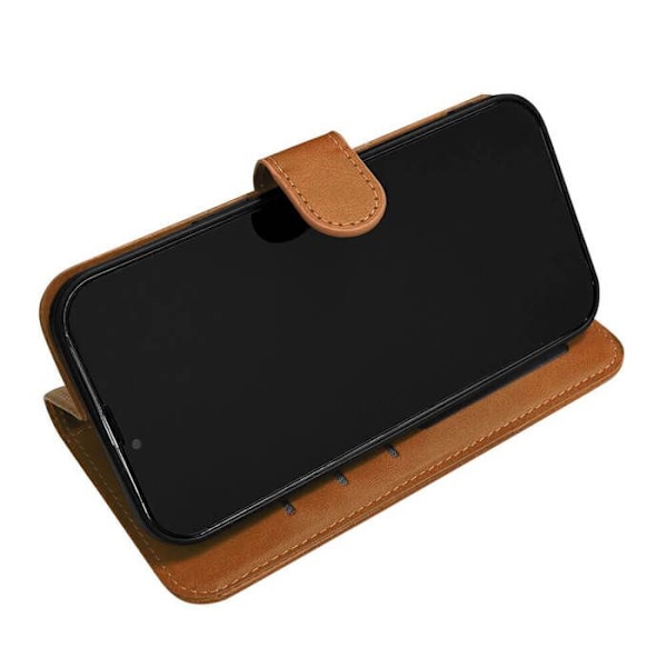 Fodral med flik - Syntetiskt läder - Samsung Galaxy S25 Plus - Magnetisk stängning - Inbyggt ställ - Kortficka kamel