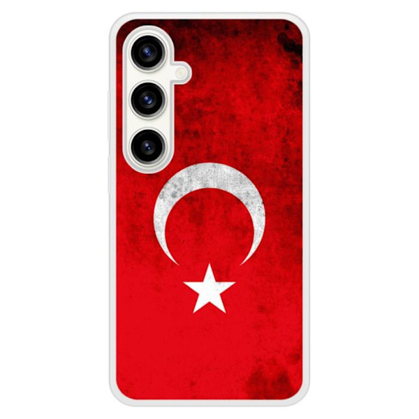 Färgad silikonfodral med förstärkning, kompatibel med Samsung Galaxy S23 FE, Turkiets flagga Transparent