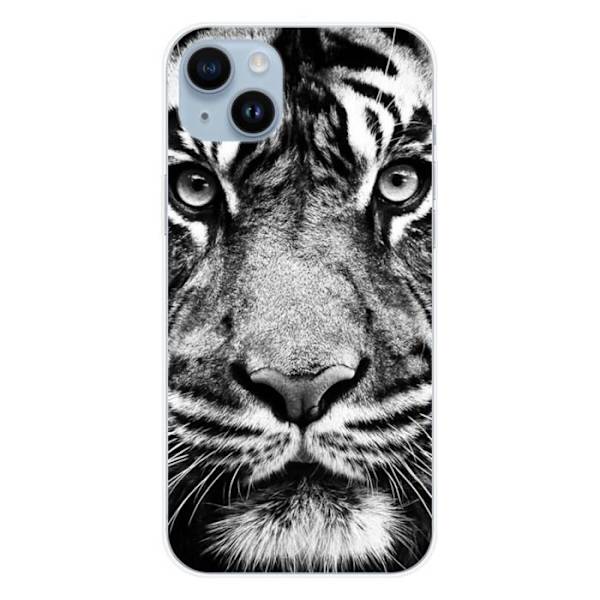 Siliconefodral - Kompatibel med Apple iPhone 15 Plus - design med svart och vit tiger Transparent