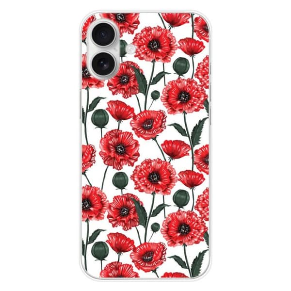 Siliconfodral - Kompatibel med Apple iPhone 16 Plus - design med vallmoblommor Transparent