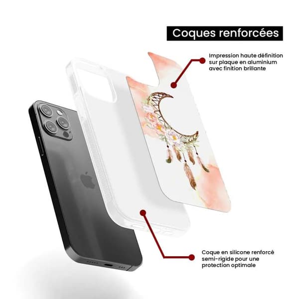 Förstärkt silikon skal tryckt kompatibel med Apple iPhone 15 Drömfångare Måne Transparent