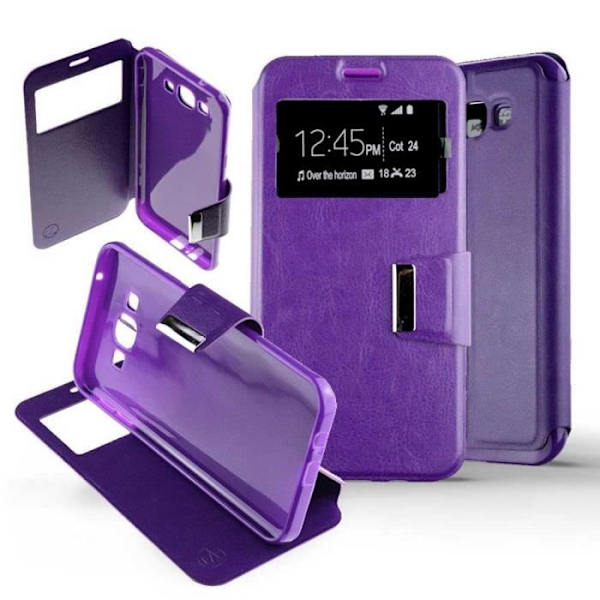 Flip folio fodral skal med fönster Galaxy J7 Samsung PU fullt skydd Lila