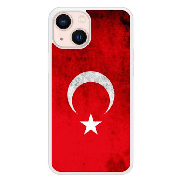 Siliconförstärkt tryckt fodral kompatibelt med Apple iPhone 13 Mini Turkiets flagga Transparent