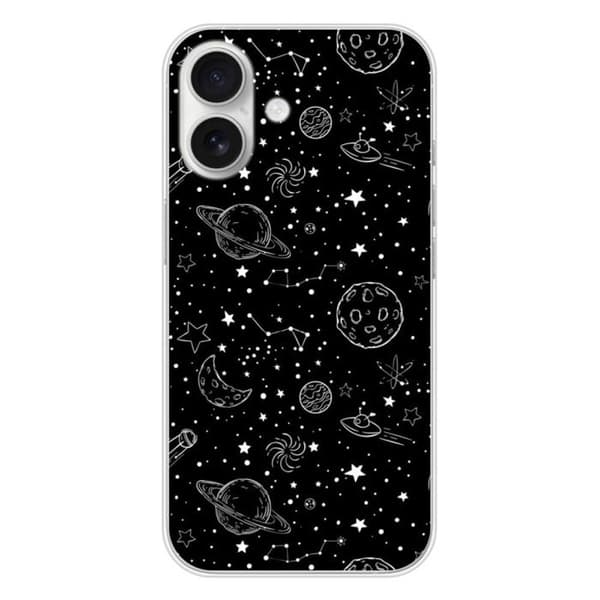 Silikonetui - Kompatibel med Apple iPhone 16 - galaxritning design Transparent