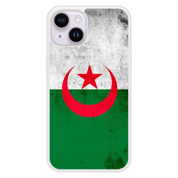 Siliconförstärkt tryckt fodral kompatibelt med Apple iPhone 14 Algeriets flagga Transparent