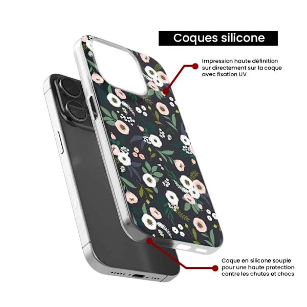 Siliconfodral med tryck - 1001 fodral - Huawei P30 - Mönster blommor svart - Optimal skydd - TPU Gel Transparent