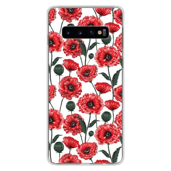 Tryckt silikonfodral som är kompatibelt med Samsung Galaxy S10 Plus Poppy Flowers Transparent