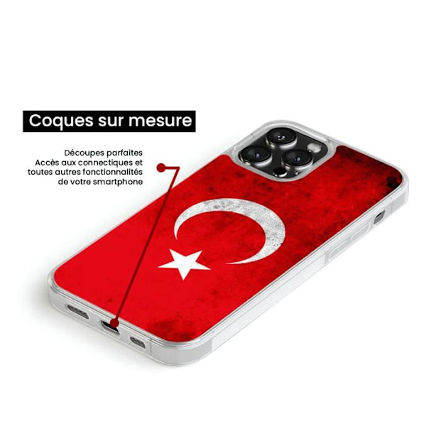 Fäst med förstärkt silikon med tryck, kompatibel med Apple iPhone 15 Pro Max, Turkiets flagga Transparent