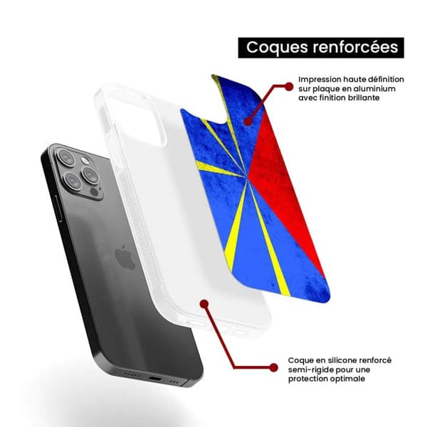 Coque Silikon Förstärkt - 1001COQUES - iPhone 15 - Flagga La Réunion - Stötabsorberande - Unik Design Transparent