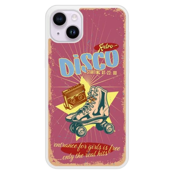 Siliconeförstärkt tryckt skal kompatibelt med Apple iPhone 15 Plus Retro disco Transparent
