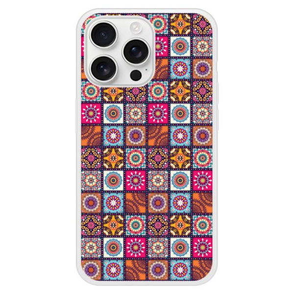 Förstärkt silikonfodral med tryck, kompatibelt med Apple iPhone 16 Pro Max Patchwork Mandala Transparent
