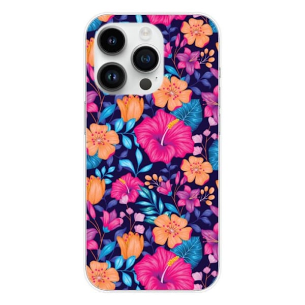 Siliconfodral med tryck kompatibelt med Apple iPhone 14 Pro Exotiska blommor Transparent