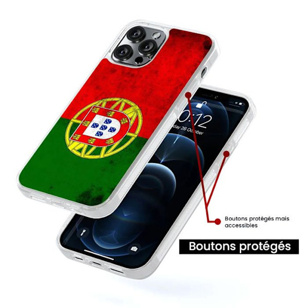 Siliconförstärkt tryckt fodral kompatibelt med Apple iPhone 15 Pro Max Portugals flagga Transparent
