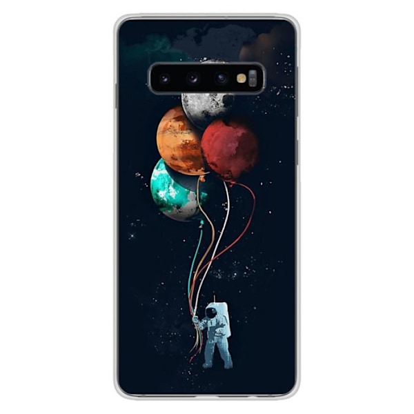 Tryckt silikonfodral som är kompatibelt med Samsung Galaxy S10 Plus Balloon Cosmonaut Transparent