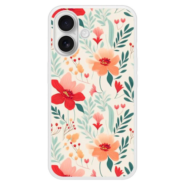 Förstärkt silikonfodral med tryck som är kompatibelt med Apple iPhone 16 Plus Blomvägg Transparent
