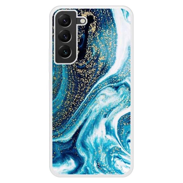 Stötteksilon silikonhölje med tryckt mönster kompatibelt med Samsung Galaxy S22 Plus Marmor Blå Glittrig Transparent