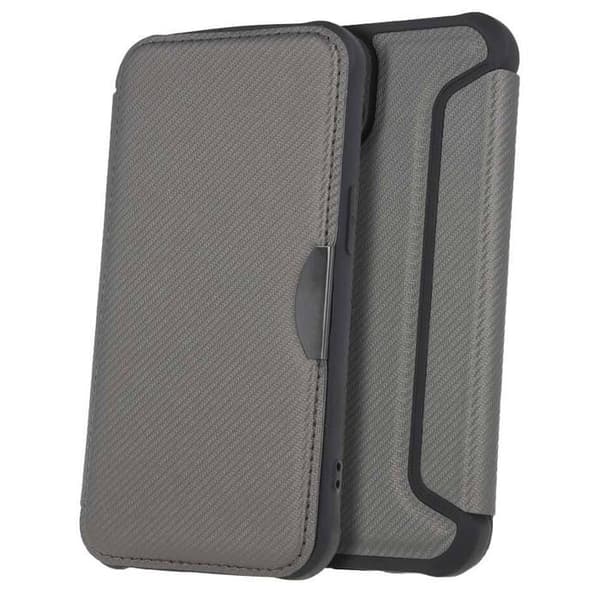 Folio-etuiet - Smart Carbon - Apple iPhone 15 - TPU - Magnetisk stängning - Videostöd silver-