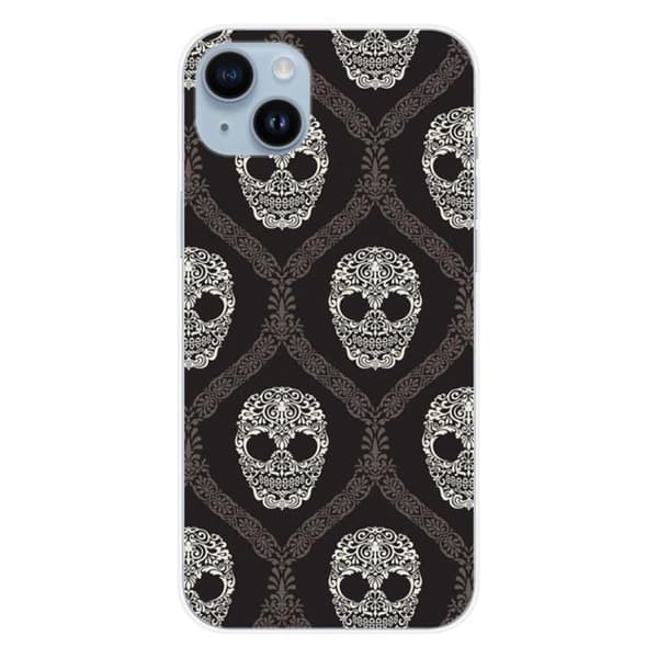 Silikonfodral - Kompatibel med Apple iPhone 15 Plus - blommigt skalle-design Transparent