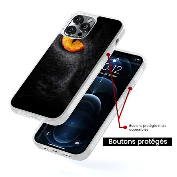 Siliconfodral med förstärkning, tryckt, kompatibel med Apple iPhone 14 Plus Panteröga Transparent