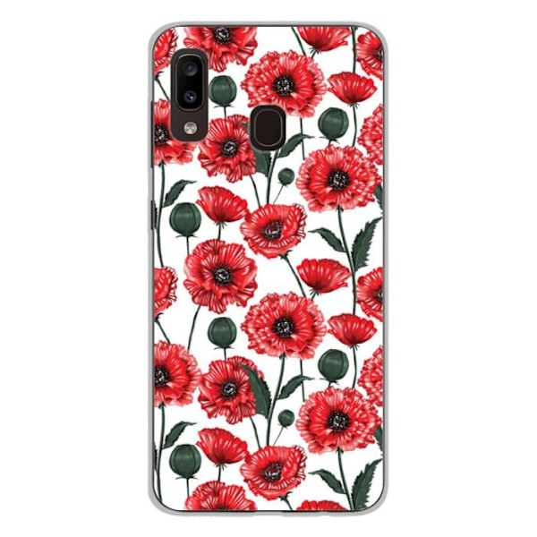 Tryckt silikonfodral som är kompatibelt med Samsung Galaxy A20e Poppy Flowers Transparent