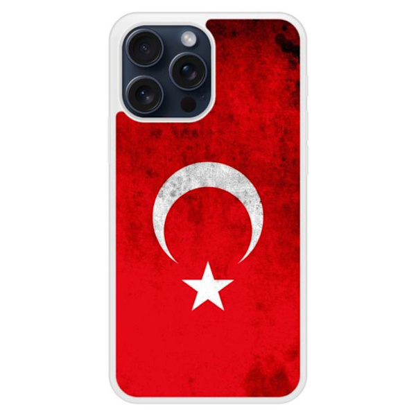 Fäst med förstärkt silikon med tryck, kompatibel med Apple iPhone 15 Pro Max, Turkiets flagga Transparent