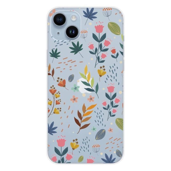 Silicone skal - Kompatibel med Apple iPhone 14 Plus - design med färgglada blommor Transparent