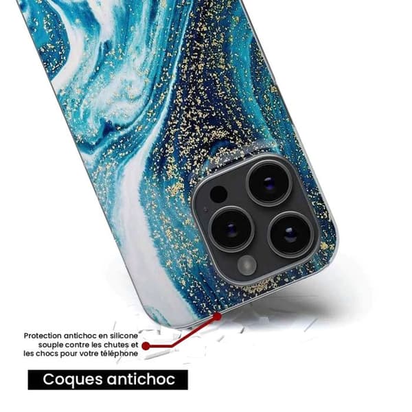 Siliconfodral - Kompatibel med Apple iPhone 14 Plus - design i glittrande blå marmor Transparent