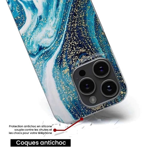 Tryckt silikonfodral som är kompatibelt med Apple iPhone 14 Plus Marble Blue Glitter Transparent