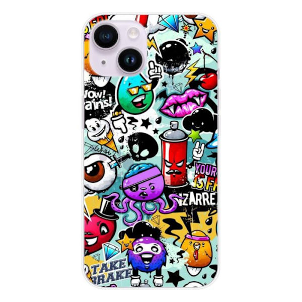 Siliconskal - Kompatibel med Apple iPhone 15 - graffiti design 2 Transparent