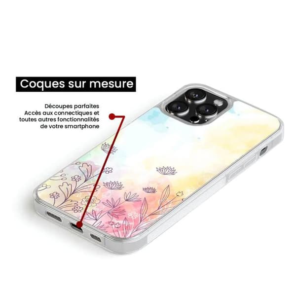 Coque i silikonförstärkt med tryck kompatibel med Apple iPhone 13 Pro Max akvarellblommor Transparent