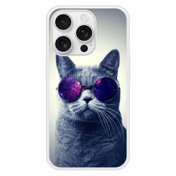 Förstärkt silikonfodral med tryck kompatibelt med Apple iPhone 16 Pro Katt med glasögon Transparent