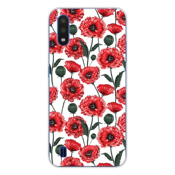 Tryckt silikonfodral som är kompatibelt med Samsung Galaxy A01 Poppy Flowers Transparent