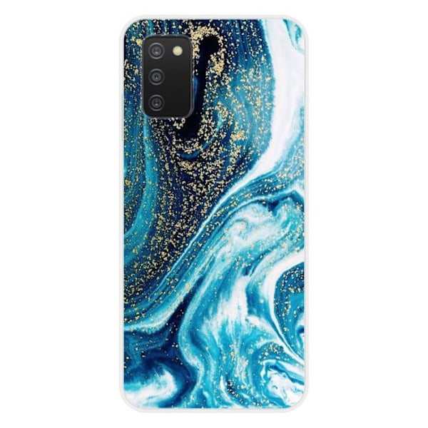 Tryckt silikonfodral som är kompatibelt med Samsung Galaxy A03S Marble Blue Glitter Transparent