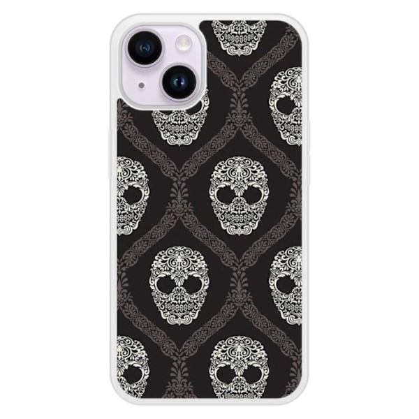 Coque i silikon förstärkt tryckt kompatibel med Apple iPhone 14 Floral skull Transparent