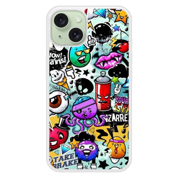 Siliconförstärkt tryckt skal kompatibelt med Apple iPhone 15 Graffiti 2 Transparent