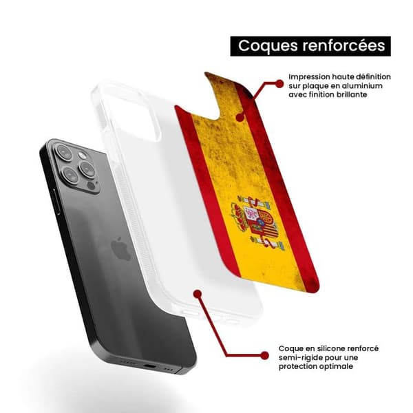 Siliconförstärkt tryckt skal kompatibelt med Apple iPhone 15 Spanienflagga Transparent