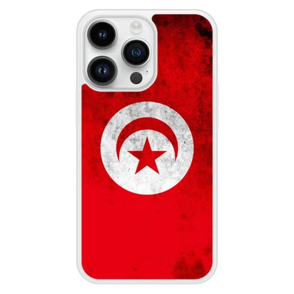 Förstärkt silikonfodral tryckt kompatibelt med Apple iPhone 14 Pro Tunisienflagga Transparent