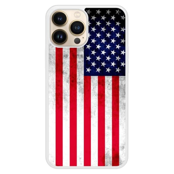 Förstärkt silikonfodral med tryck kompatibelt med Apple iPhone 13 Pro Max USA-flagg. Transparent