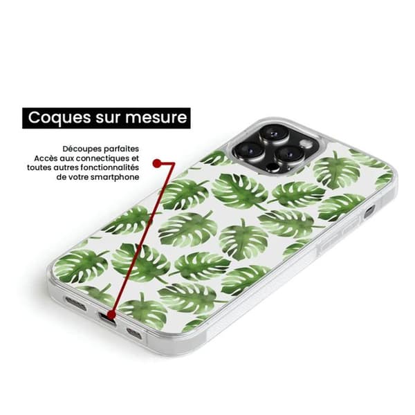 Förstärkt silikonfodral med tryck som är kompatibelt med Apple iPhone 13 Mini Monstera-blad Transparent