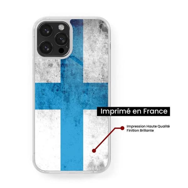 Förstärkt silikonfodral med tryck kompatibelt med Apple iPhone 15 Marseille Flagga Transparent