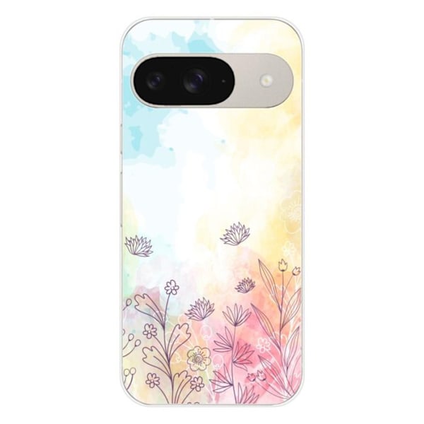 Siliconefodral med tryck - 1001 fodral - Google Pixel 9 - Akvarellblommor - Optimal skydd - TPU Gel Transparent