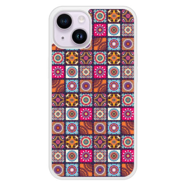 Siliconfodral med förstärkt tryck kompatibel med Apple iPhone 14 Patchwork Mandala Transparent