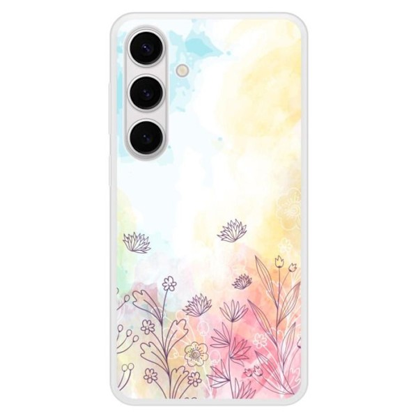 Coque i förstärkt silikon med tryck kompatibel med Samsung Galaxy S24 Plus akvarellblommor Transparent