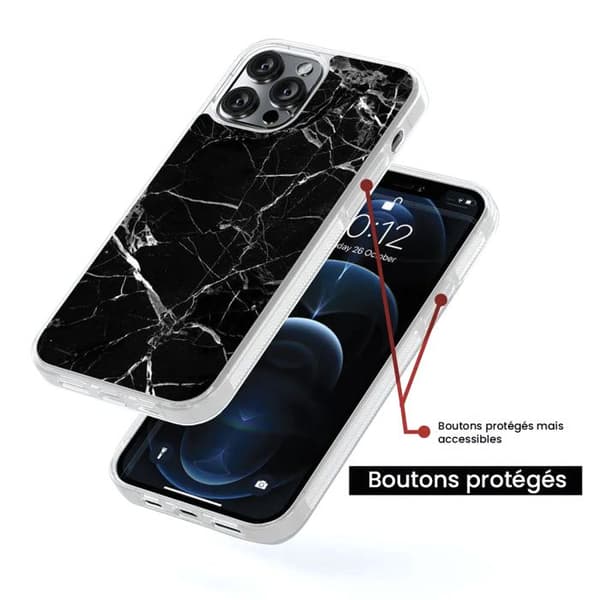 Skyddande silikonfodral med tryck kompatibel med Apple iPhone 13 Pro Max Marmor Svart Transparent