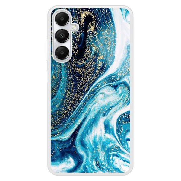 Siliconförstärkt tryckt skal kompatibelt med Samsung Galaxy A25 Marmor Blå Glittrig Transparent