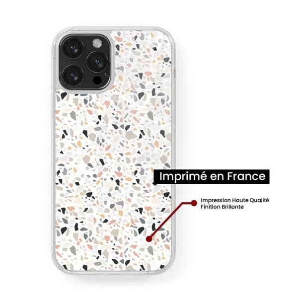 Förstärkt silikonfodral med tryck kompatibelt med Apple iPhone 14 Plus Terrazzo-färg Transparent