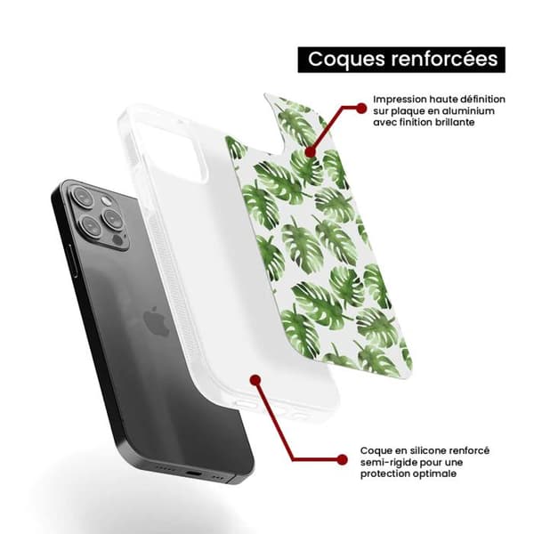 Förstärkt silikonfodral med tryck, kompatibelt med Apple iPhone 13 Pro Max, Monstera-blad Transparent