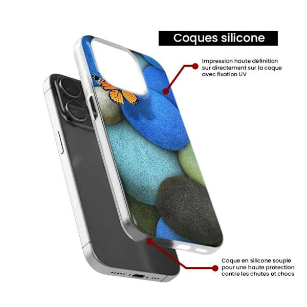 Siliconfodral - Kompatibel med Apple iPhone 14 Plus - design fjäril blå pebble Transparent