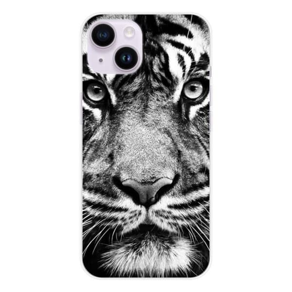 Silikonskal - Kompatibel med Apple iPhone 14 - design med svart och vit tiger Transparent